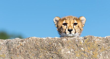 Canvas Print - Curious cheetah peeking over rock