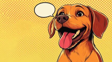 Wall Mural - Happy cartoon dog with a speech bubble