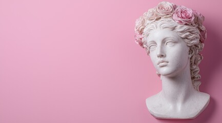 Sticker - Elegant white sculpture with pink floral crown