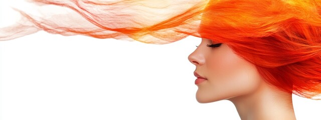 Wall Mural -  A woman with red-orange hair billows in the wind, smoke wafting from the top of her head