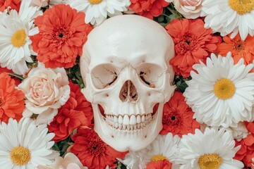 Sticker - Skull surrounded by vibrant flowers