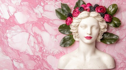 Sticker - marble background with floral bust sculpture