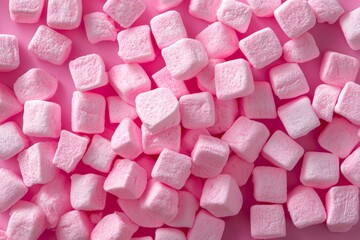 Pile of Fluffy Pink Marshmallows Sweet, Soft, and Tasty Treats for Desserts and Snacks.