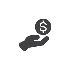 Poster - Hand holding coin dollar vector icon