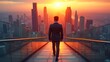 © Din Nasahrudin - Ambitious business man climbing stairs to meet incoming challenge and business opportunity. The high stair represents the concept of career path success, future planning and business competitions.