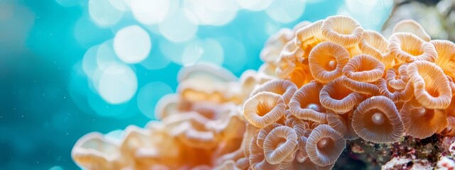 Wall Mural -  A tight shot of a sea anemone on a coral, surrounded by other corals in the background