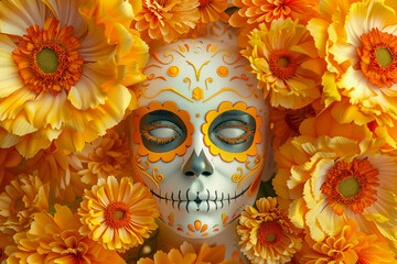 Wall Mural - Beautiful greeting card with bright holiday composition for happy to joy celebrate dia de muertos