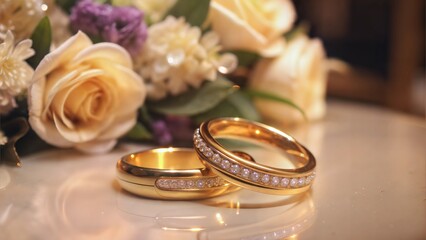 Sticker -  wedding rings on the table.