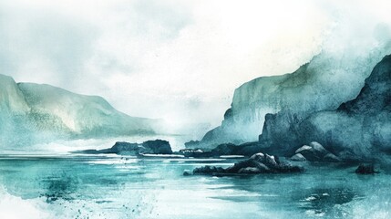 Wall Mural - Watercolor illustration of a stunning coastal landscape