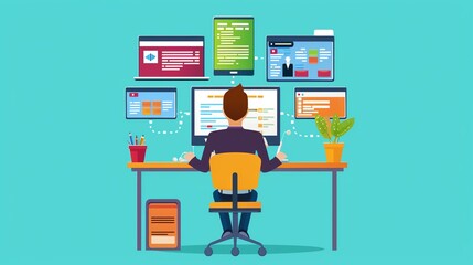 Latest software development trends, agile methodologies, flat design illustration