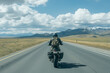 © Sekai - Freedom on the Road: A Navy Motorbike Cruising on an Open Highway