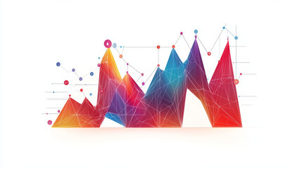 An isolated vector illustration of an analytics chart on a white background. This digital abstract business symbol features a polygonal 3D design, representing the concept of business analytics