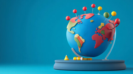 A vibrant globe with colorful markers highlighting different regions, ideal for educational or travel-themed projects.