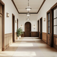 Poster - Elegant Hallway Interior Design with Wooden Doors and Ceiling