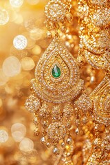 Wall Mural - Gold Jewelry with Emerald Gemstone Close Up