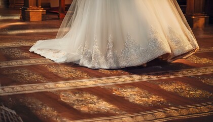 A bride wearing a wedding dress in the church, marriage day