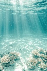 Poster - Underwater Coral Reef with Sun Rays and Turquoise Water