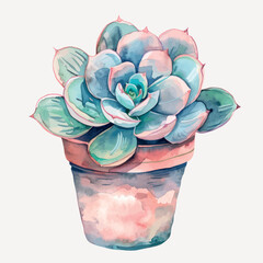 Canvas Print - Watercolor succulent in terracotta pot