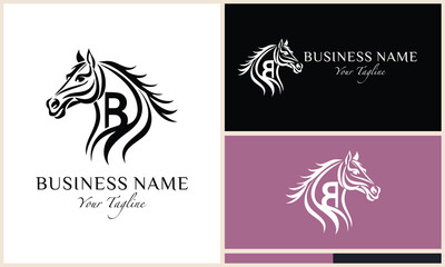 Wall Mural - line art horse letter b logo