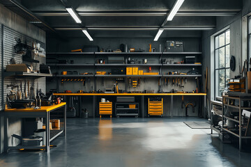 Functional Aesthetics: Industrial Garage in a Modern Home with Metal Shelving