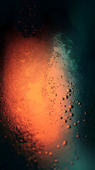 Sticker - Abstract background with water droplets on a glass surface, with an orange and blue gradient light shining through.