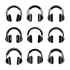 Wall Mural - Set of Headphone icons silhouettes vector illustration