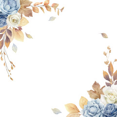 Wall Mural - watercolor vector corner border frame with autumn leaves and flowers. perfect for a thanksgiving dec