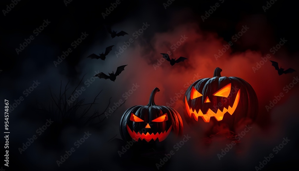 halloween background with pumpkin and bats Stock Photo | Adobe Stock