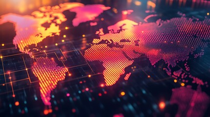 Wall Mural - Global Network Connections:  A Digital World Map