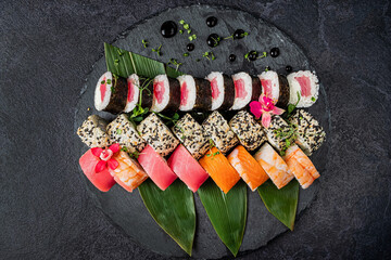 Wall Mural - sushi on the black bacground