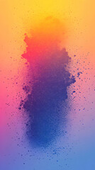 Sticker - Abstract blue, purple, pink, orange, and yellow spray paint splatter on a gradient background.