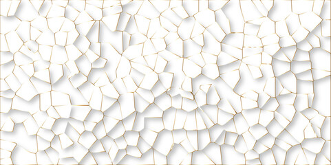 Beautiful white and gold crystallized polygon background. abstract light colorful stone tile pattern with shadow. modern wallpaper, trendy simple minimal geometric background abstract mosaic backd