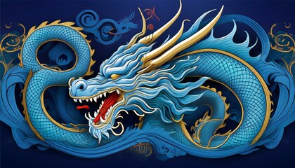 Wall Mural - Blue Dragon Design