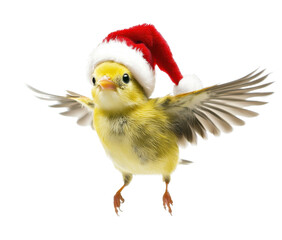 flying bird with christmas hat 