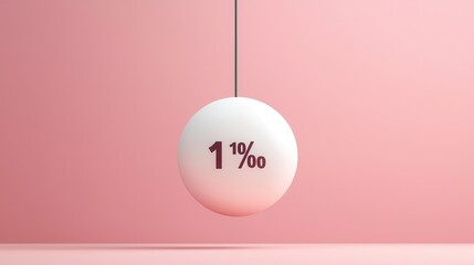 Wall Mural - One Percent White Sphere Hanging on Pink Background.