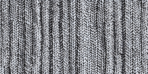 Wall Mural - Seamless mottled light grey wool knit fabric background texture. Tileable monochrome greyscale knitted sweater, scarf or cozy winter socks pattern. Realistic woolen crochet textile craft 3D rendering.