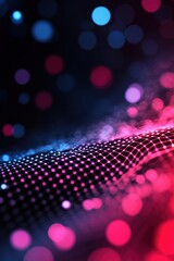 Wall Mural - Abstract digital data wave with vibrant blue and red bokeh lights. Futuristic, tech-inspired background with dynamic glowing particles.