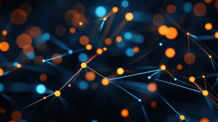 Poster - Abstract technology background with blue and orange glowing connections, suitable for digital, data, and network conceptual designs.