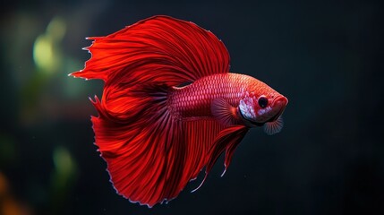 Red Betta Fish with Flowing Fins