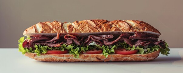 Roast beef sandwich with horseradish, 4K hyperrealistic photo