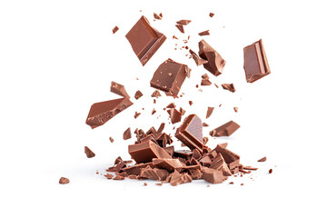 Chocolate pieces on a white background AI image