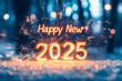 © youriy - 'Happy New Year 2025' written in glowing letters with sparklers illuminating a festive night scene