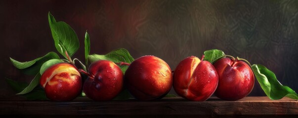 Wall Mural - Juicy nectarines in natural light, 4K hyperrealistic photo