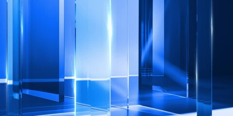 Wall Mural - blue purple glass geometric studio motion background with glossy slides shapes. seamless looping. vi