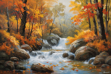 Wall Mural - Creek in the forest in Autumn


