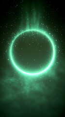 Wall Mural - Abstract green ring with sparkling light on a black background.