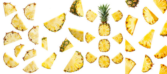 Poster - An isolated pineapple slice falling on a white background, with a shallow depth of field