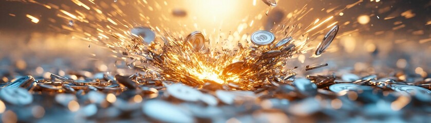 Wall Mural - dynamic splash of liquid metal with glowing sparks creates a captivating and energetic visual effect