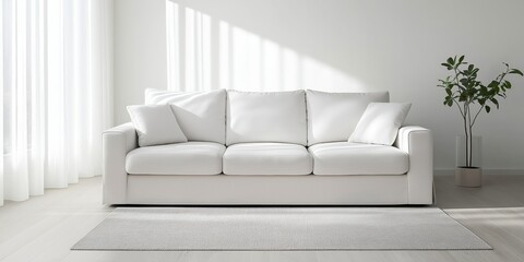 A white 3 seater sofa in a modern room with soft lighting and sunlight and shadows