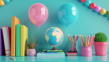 Detailed and colorful 3D educational tools on a clean background, perfect for text